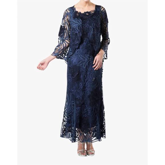 SOULMATES Dresses & Skirts - NEW SOULMATES rose embroidered lace dress and jacket set in navy